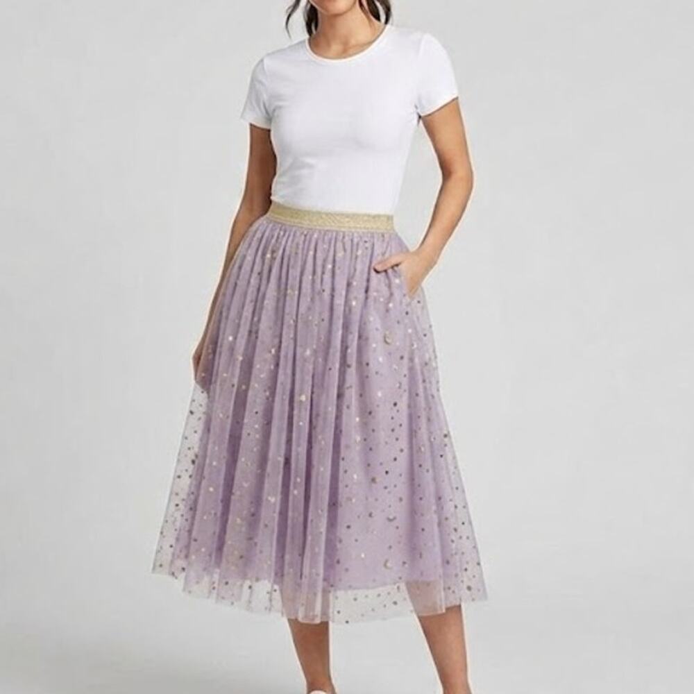 EleStory Tulle Skirt Womens XS Star Mesh Overlay Glitter Party Fairycore Whimsy